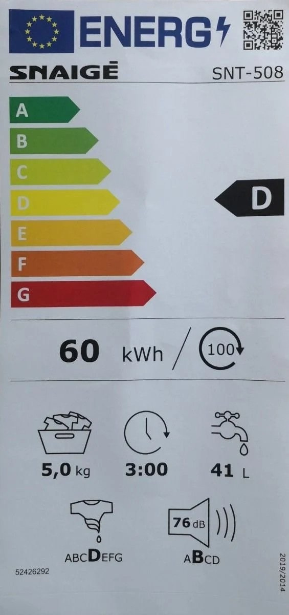 Snaige SNT-508 Πλυντήριο Ρούχων 5kg 800 Στροφών