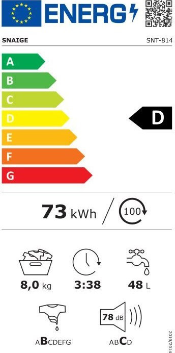 Snaige SNT-814 Πλυντήριο Ρούχων 8kg 1400 Στροφών