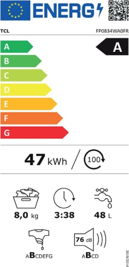 TCL FP0834WA0 Πλυντήριο Ρούχων 8kg 1400 Στροφών