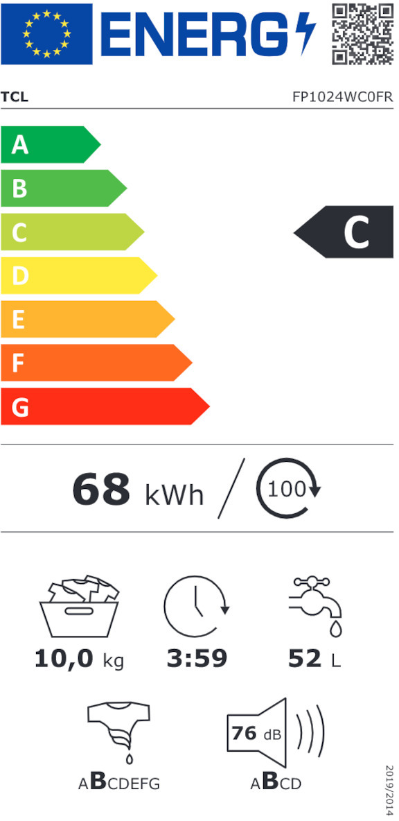TCL FP1024WC0 Πλυντήριο Ρούχων 10kg 1400 Στροφών