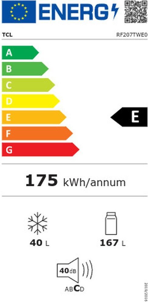 TCL RF207TWE0 Δίπορτο Ψυγείο 207lt No Frost Υ144xΠ54.5xΒ55cm Λευκό