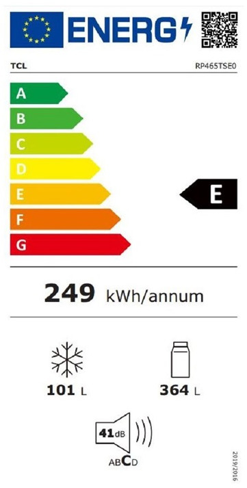 TCL RP465TSE Δίπορτο Ψυγείο 465lt Full No Frost Υ185xΠ70.6xΒ68.6cm Inox