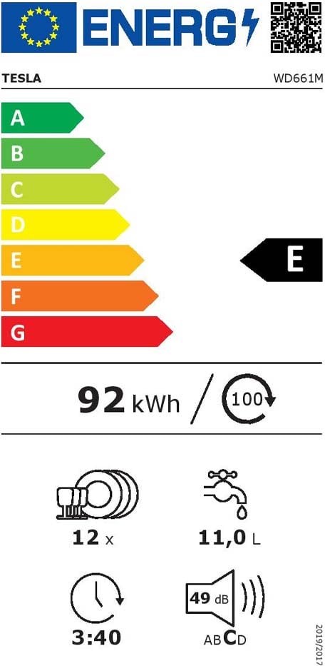 Tesla WD661M Ελεύθερο Πλυντήριο Πιάτων 59.8cm για 12 Σερβίτσια Λευκό New Model 2024