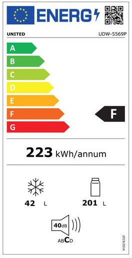 United UDW-5569P Δίπορτο Ψυγείο 243lt Υ160xΠ54xΒ57cm Λευκό