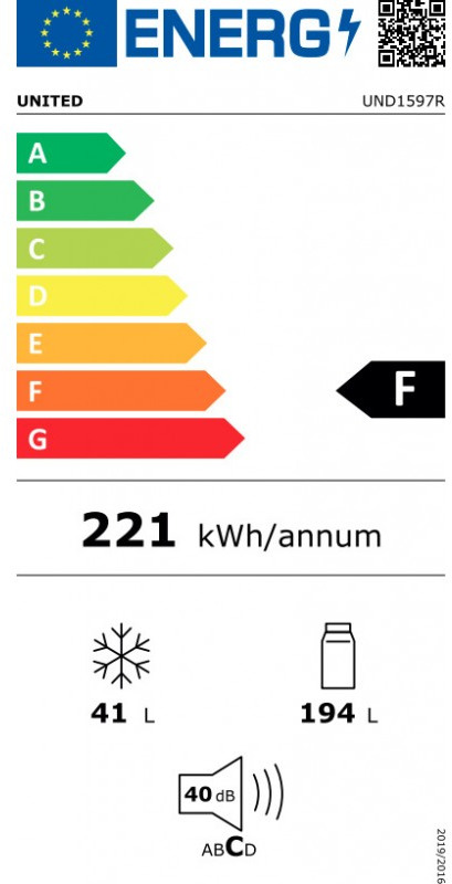 United UND 1597R Δίπορτο Ψυγείο 235lt Υ159xΠ55xΒ55cm Λευκό