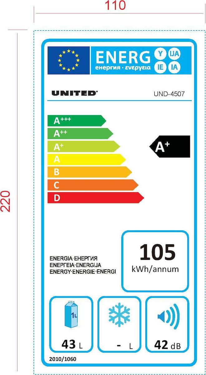 United UND 4507 Ψυγείο Mini Bar Υ49.2xΠ47.2xΒ45cm Inox