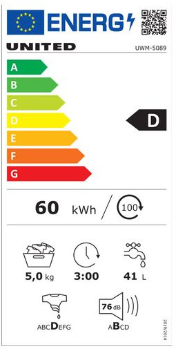 United UWM 5089 Πλυντήριο Ρούχων 5kg 1000 Στροφών