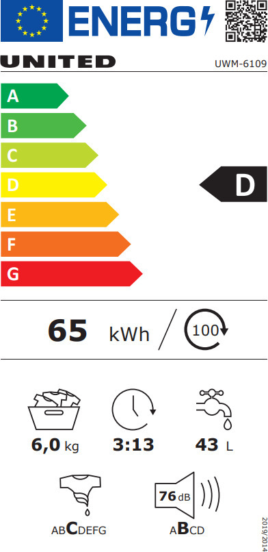 United UWM-6109 Πλυντήριο Ρούχων 6kg 1000 Στροφών