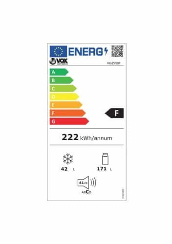 Vox Electronics KG 2550 Δίπορτο Ψυγείο 213lt Υ144xΠ54xΒ57cm Λευκό