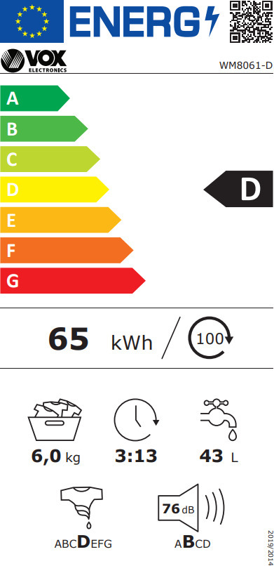 Vox Electronics WM 8061 D Πλυντήριο Ρούχων 6kg 800 Στροφών