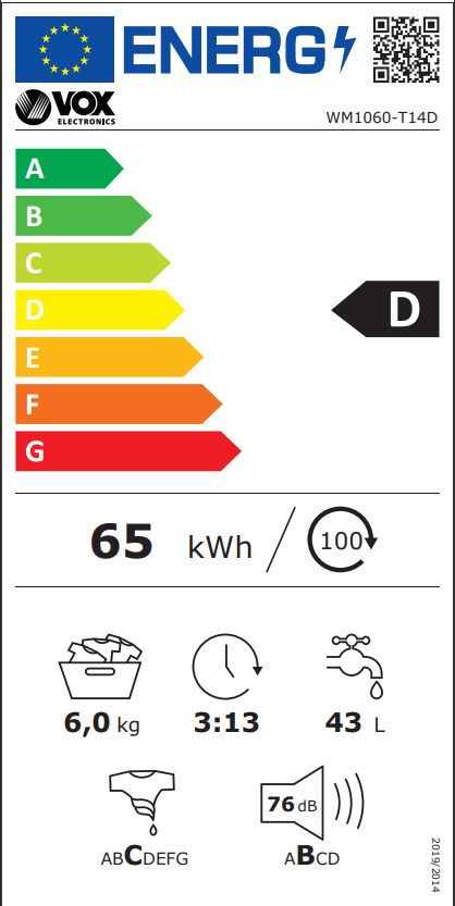 Vox Electronics WM1060-T14D Πλυντήριο Ρούχων 6kg 1000 Στροφών