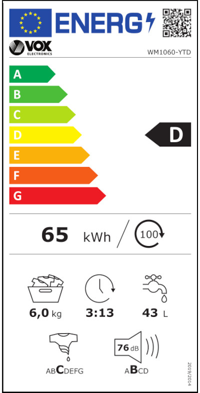 Vox Electronics WM1060YTD Πλυντήριο Ρούχων 6kg 1000 Στροφών