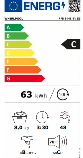 Whirlpool FFB 8448 BV EE Πλυντήριο Ρούχων 8kg 1400 Στροφών