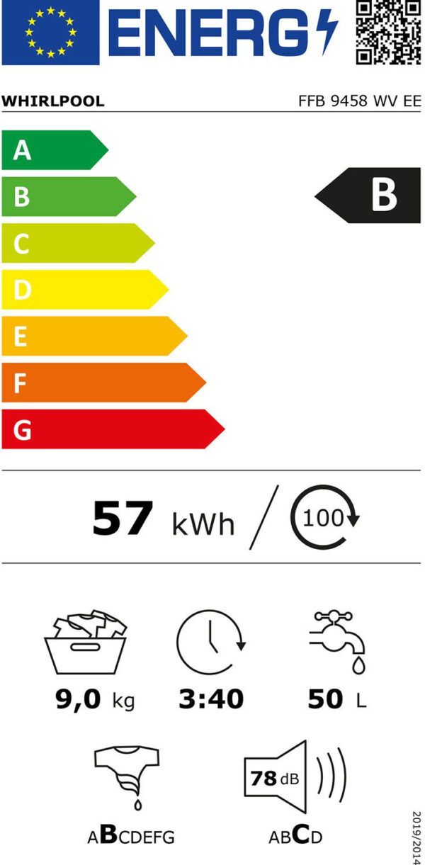 Whirlpool FFB 9458 WV EE Πλυντήριο Ρούχων 9kg 1400 Στροφών