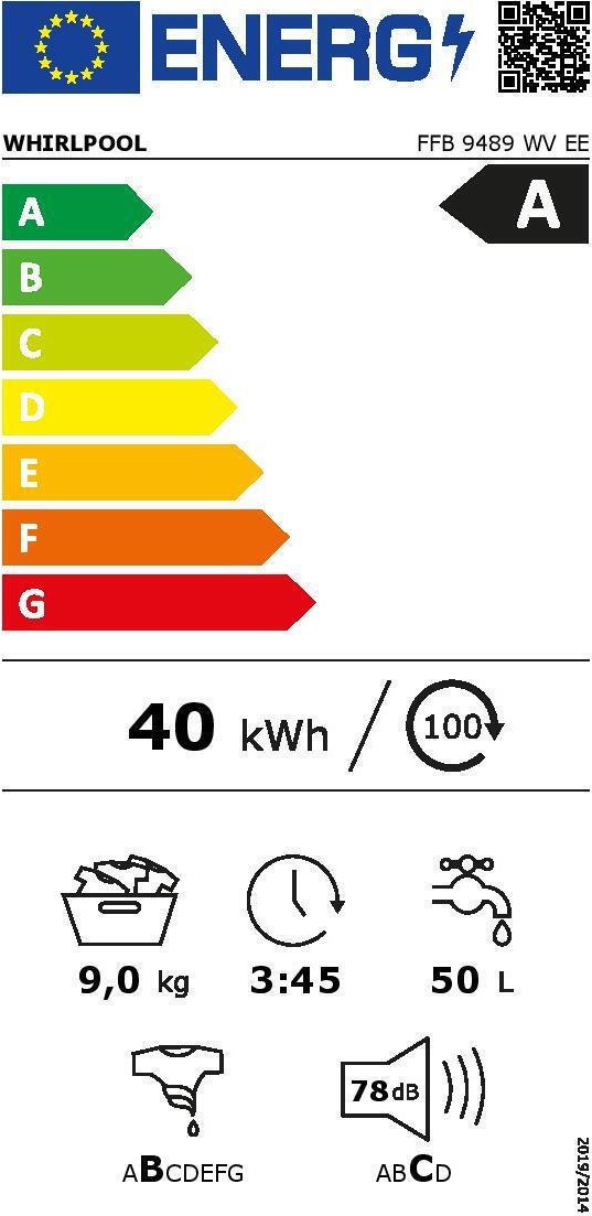 Whirlpool FFB9489WVEE Πλυντήριο Ρούχων 9kg 1400 Στροφών