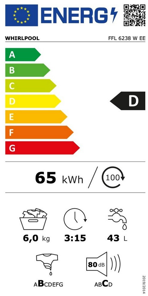 Whirlpool FFL 6238 W EE Πλυντήριο Ρούχων 6kg 1200 Στροφών