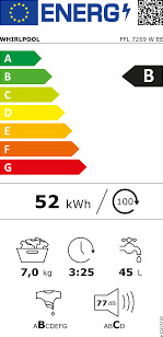 Whirlpool FFL 7259 W EE Πλυντήριο Ρούχων 7kg 1200 Στροφών