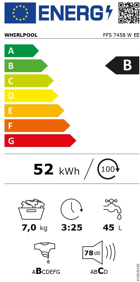Whirlpool FFS 7458 W EE Πλυντήριο Ρούχων 7kg 1351 Στροφών