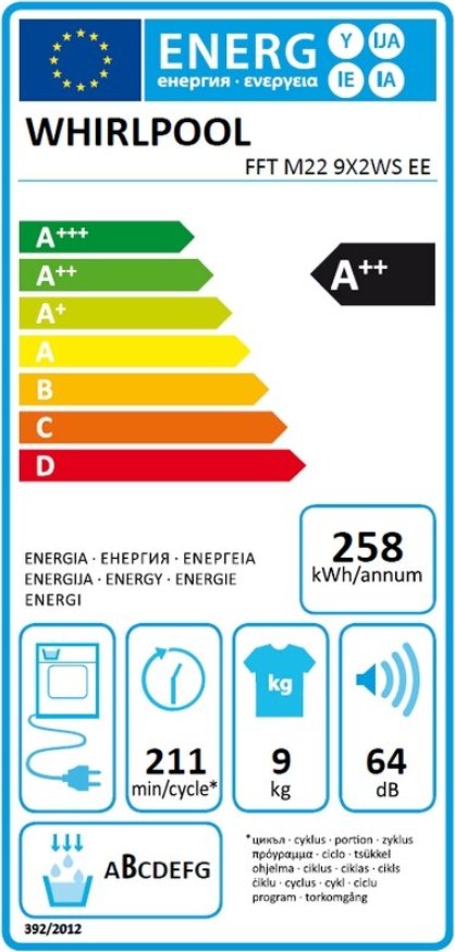 Whirlpool FFT M22 9X2WS EE Στεγνωτήριο Ρούχων 9kg A++ με Αντλία Θερμότητας