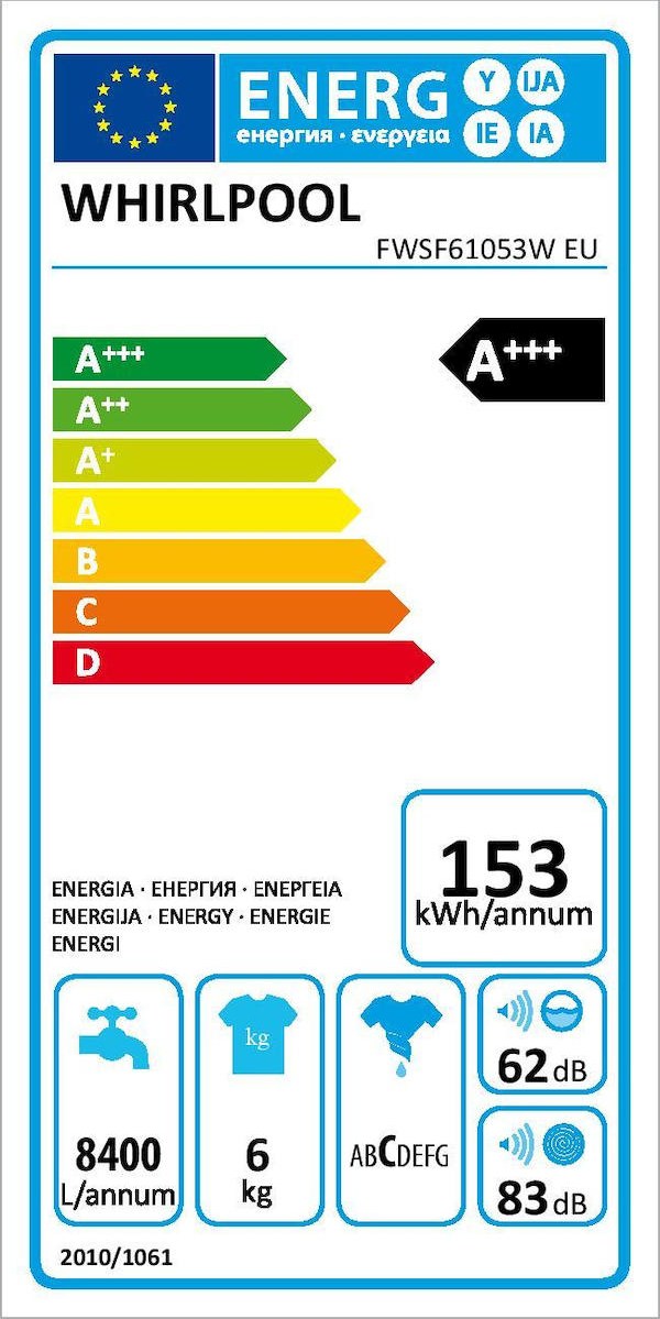 Whirlpool FWSF 61053 W EU Πλυντήριο Ρούχων 6kg 1000 Στροφών