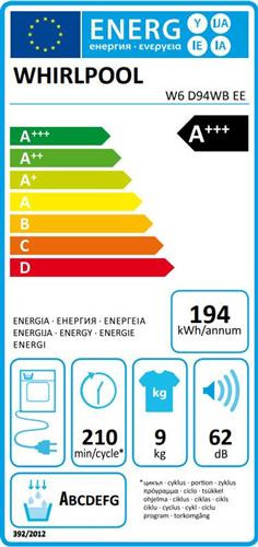 Whirlpool W6 D94WB EE Στεγνωτήριο Ρούχων 9kg A+++ με Αντλία Θερμότητας