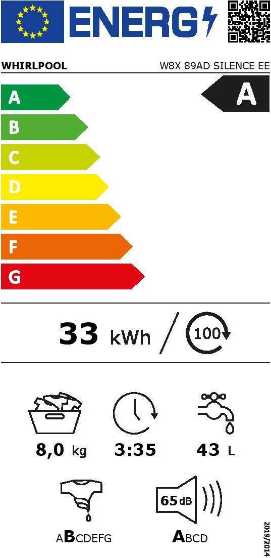 Whirlpool W8X89ADSILENCEEE Πλυντήριο Ρούχων 8kg 1400 Στροφών