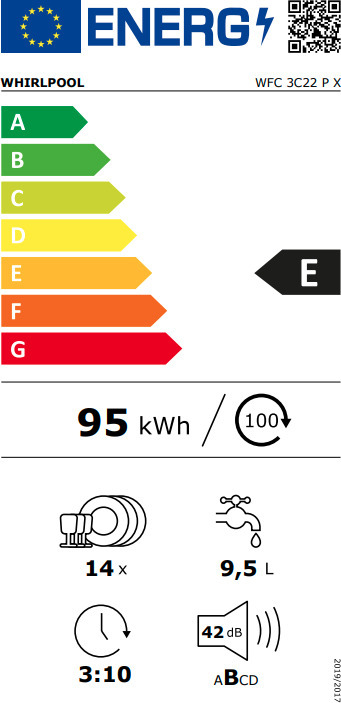 Whirlpool WFC 3C22 PX Ελεύθερο Πλυντήριο Πιάτων 60cm για 14 Σερβίτσια Inox