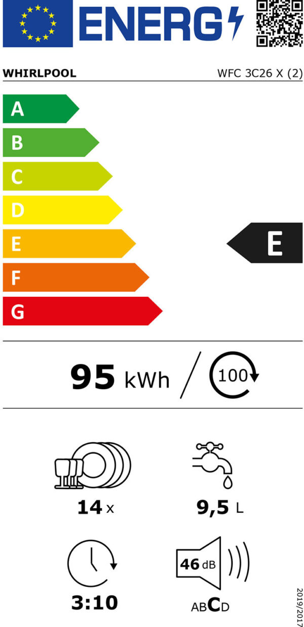 Whirlpool WFC 3C26 X Ελεύθερο Πλυντήριο Πιάτων 60cm για 14 Σερβίτσια Inox