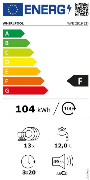 Whirlpool WFE 2B19 Ελεύθερο Πλυντήριο Πιάτων 60cm για 13 Σερβίτσια Λευκό