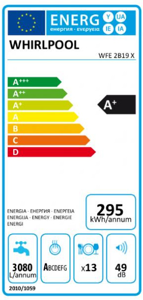 Whirlpool WFE 2B19 X Ελεύθερο Πλυντήριο Πιάτων 60cm για 13 Σερβίτσια Inox