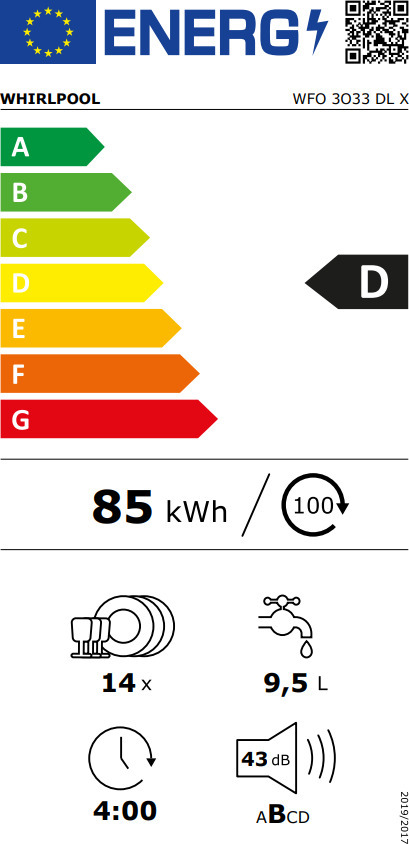 Whirlpool WFO 3033 DL X Ελεύθερο Πλυντήριο Πιάτων 60cm για 14 Σερβίτσια Inox