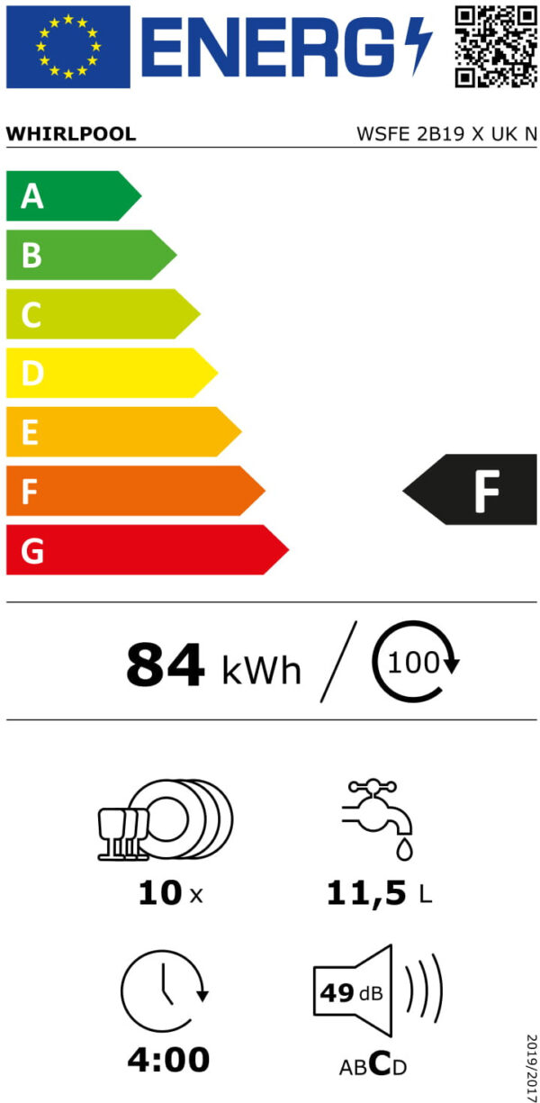 Whirlpool WSFE 2B19 Ελεύθερο Πλυντήριο Πιάτων 45cm για 10 Σερβίτσια Λευκό