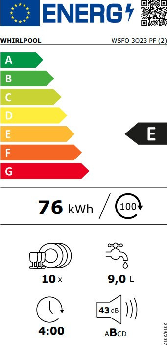 Whirlpool WSFO 3O23 PF Ελεύθερο Πλυντήριο Πιάτων 45cm για 10 Σερβίτσια Λευκό