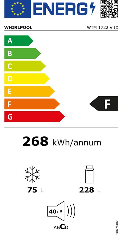 Whirlpool WTM 1722 V IX Δίπορτο Ψυγείο 303lt Υ172xΠ60xΒ60cm Inox