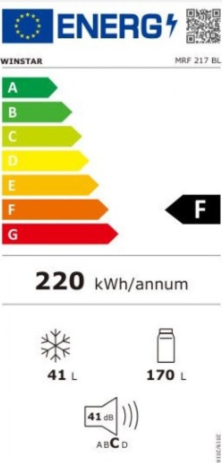 Winstar MRF-217BL Δίπορτο Ψυγείο 211lt Υ143cmxΠ54.5cmxΒ56.6cm Μαύρο