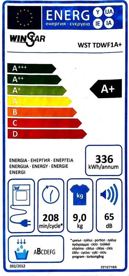 Winstar WST TDWF1A+ Στεγνωτήριο Ρούχων 9kg A+