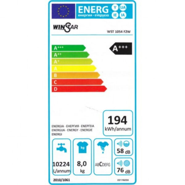 Winstar WST1054F2W Πλυντήριο Ρούχων 8kg 1000 Στροφών