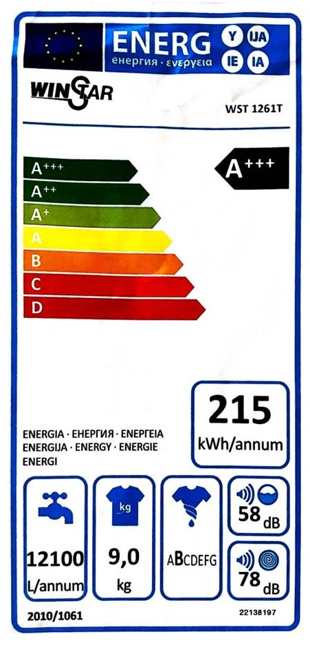 Winstar WST1261T Πλυντήριο Ρούχων 9kg 1200 Στροφών